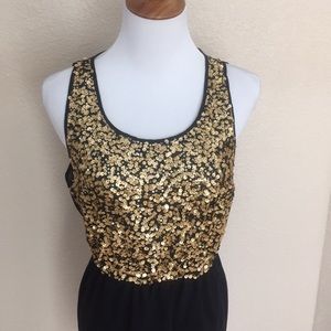 Gold sequin and black sleeveless mini dress size S